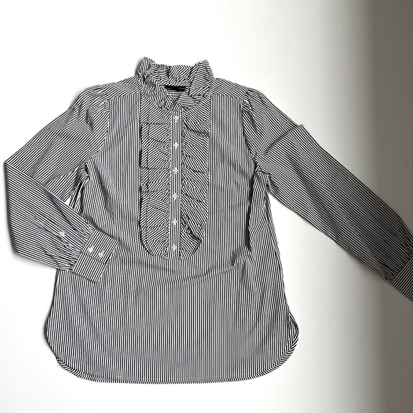 COPY - J.Crew Ruffle-Front Classic-Fit Boy Shirt In Stripe-NWT-Black -MEDIUM - Picture 2 of 8